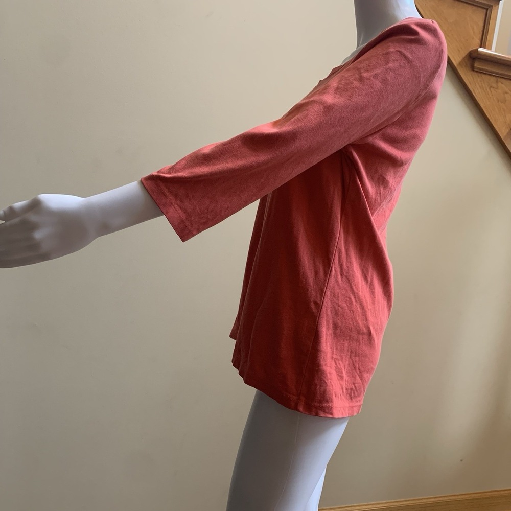 L.L. Bean Women's Top Shirt blue and pinkcoral. Crew Neck 3/4 Sleeve, 100%Cotton - Picture 15 of 16